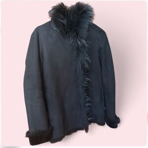 Nigel Preston and Brenda Knight lambskin black coat with hood